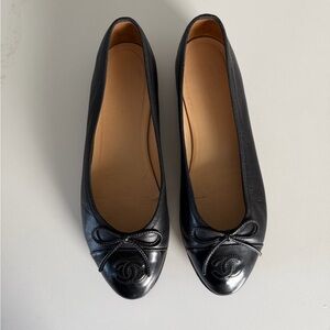 Chanel Black Leather Ballet Flats